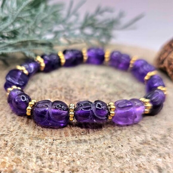 Rare Nature Amethyst Hand Carved Rabbit Beads Bracelet - Picture 10 of 10